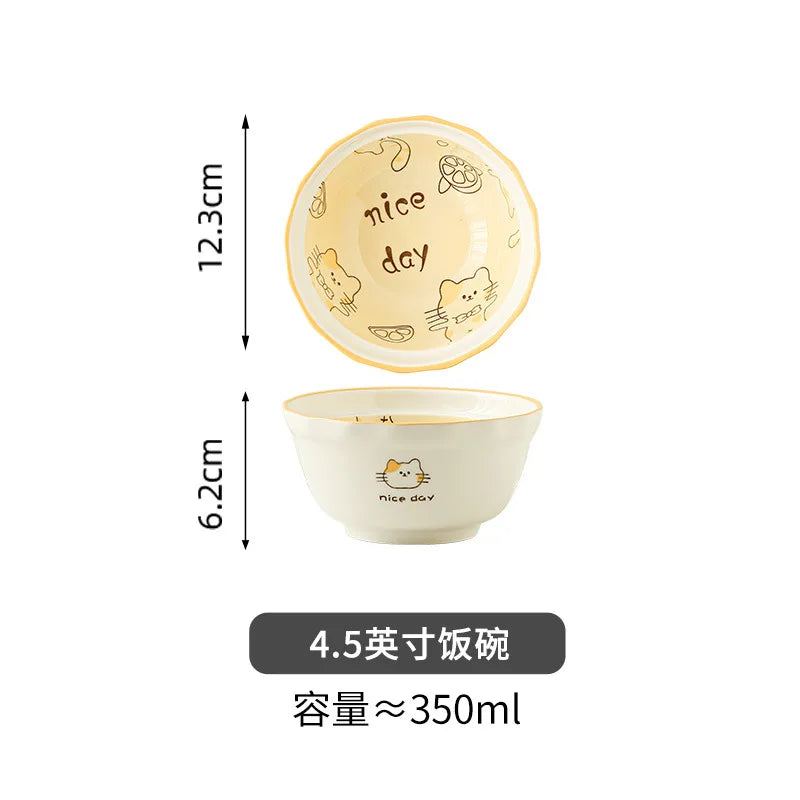 Orange Cat Ceramic Dinnerware Set Cute Bowl Plate Cutlery for Home Kitchen New House Gift